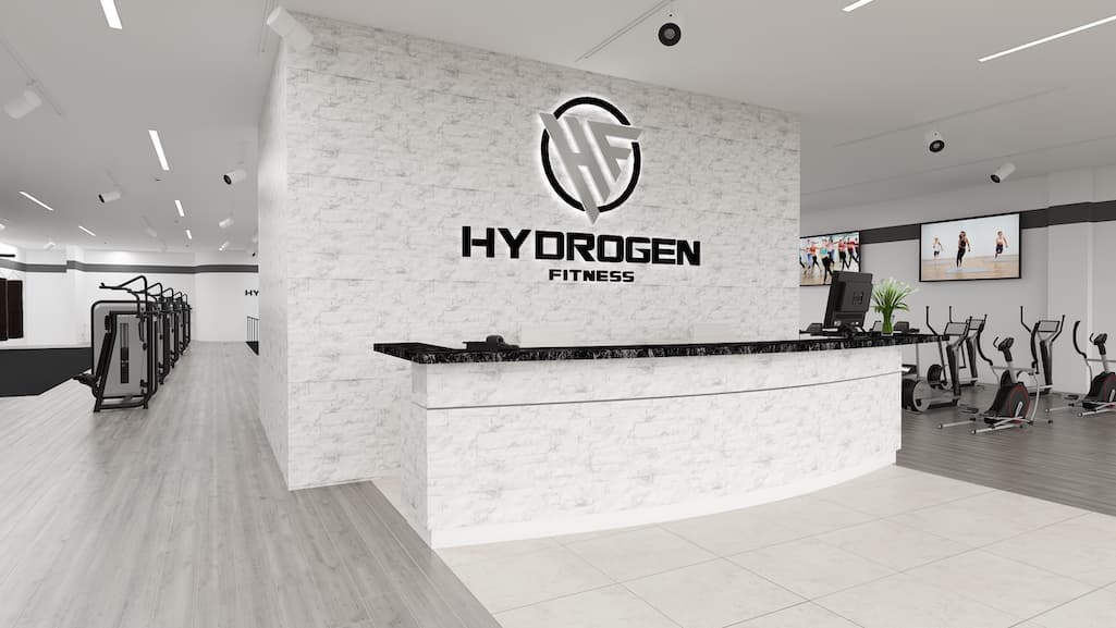 hydrogen fitness gym front desk 3d rendering